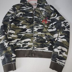 Romeo & Juliet Couture Camouflage Hoodie with Embroidery See Picture For Stains)